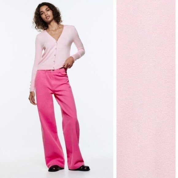 ZARA Soft Pink Button-Up Cardigan Size SMALL NWT - Picture 5 of 9